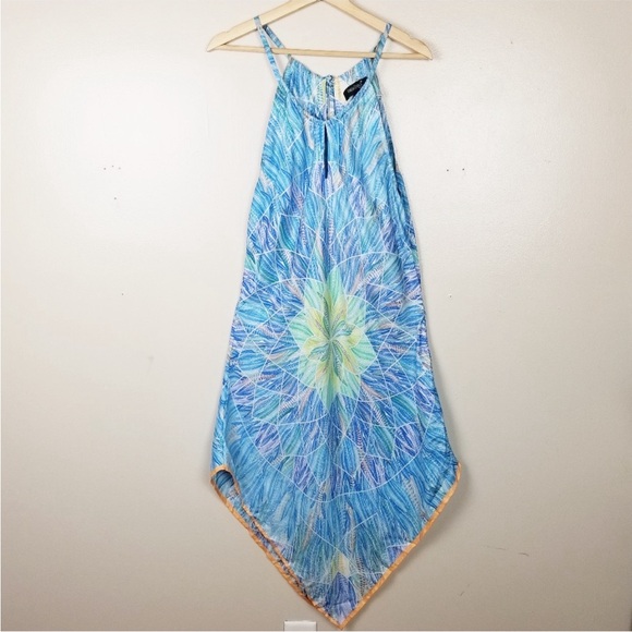 PINEDA COVALIN 100% Silk Spaghetti Strap Dress Flowy Lightweight Graphic Pattern - Picture 2 of 13